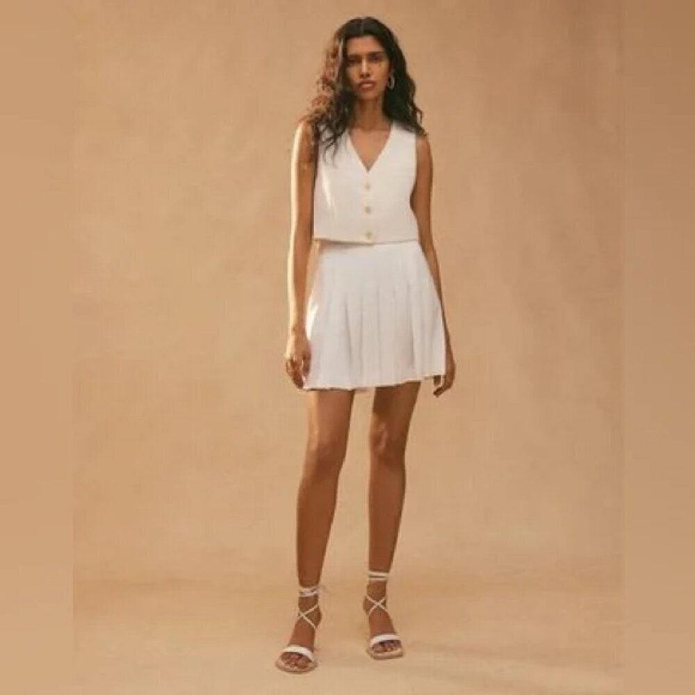 Aritzia Babaton Pistilli Mini Skirt High Waist Pleated White Size 8